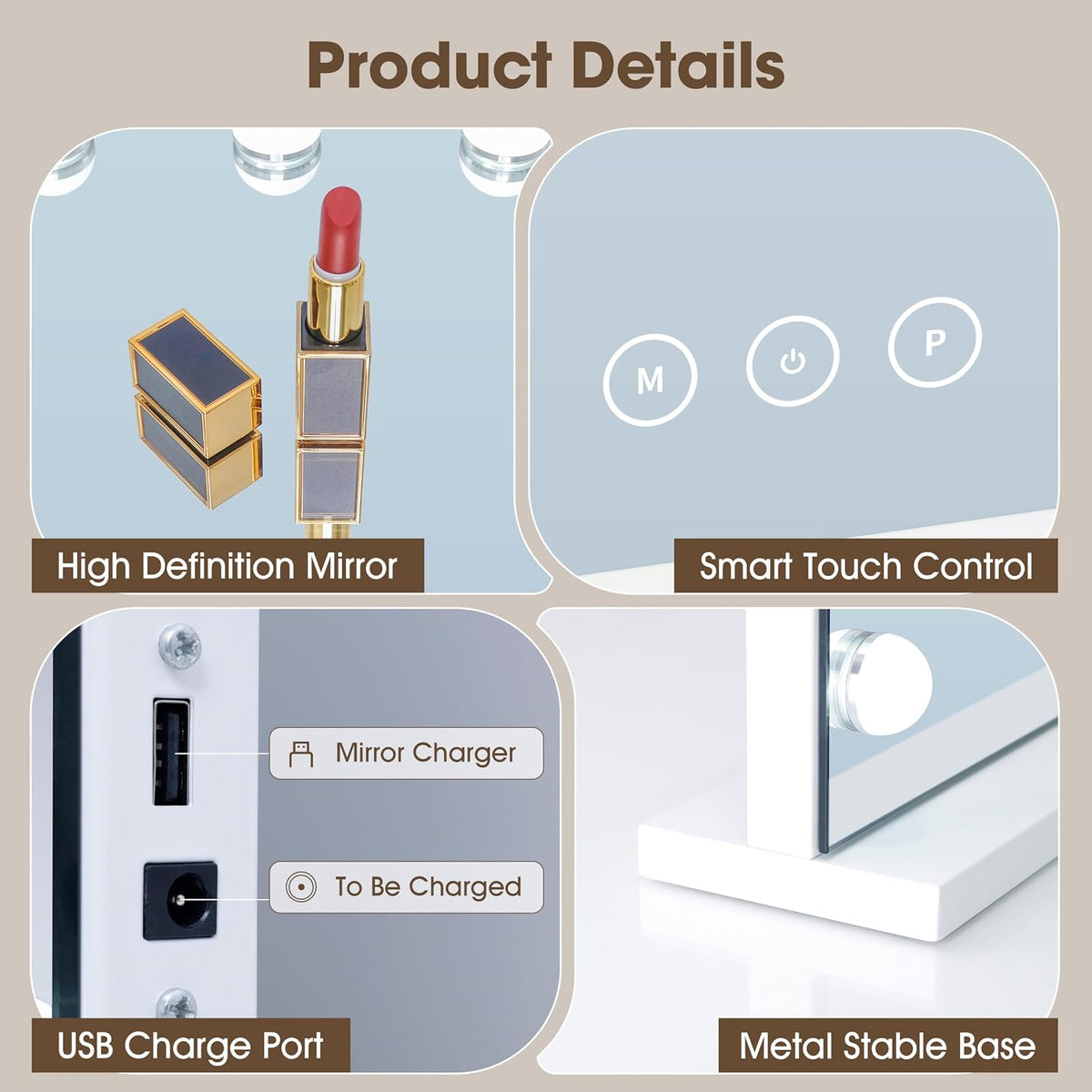 Illuminate Your Beauty: Modern Vanity Mirror with 17 Dimmable LED Bulbs and 10X Magnification for Flawless Makeup Application