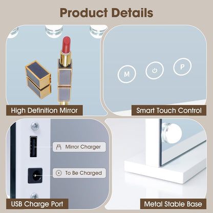 Illuminate Your Beauty: Modern Vanity Mirror with 17 Dimmable LED Bulbs and 10X Magnification for Flawless Makeup Application