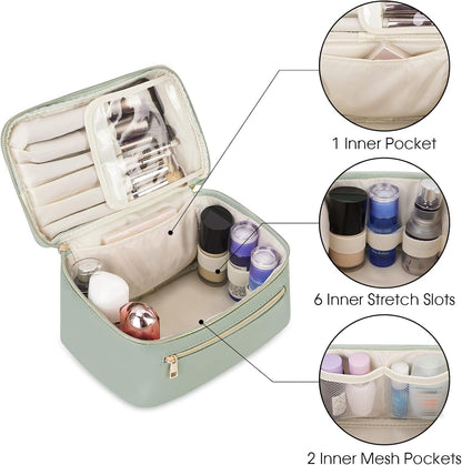 Stylish Sage Green Makeup Bag for Women - Travel Vanity Case with Convenient Handle