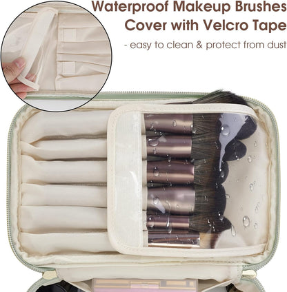 Stylish Sage Green Makeup Bag for Women - Travel Vanity Case with Convenient Handle