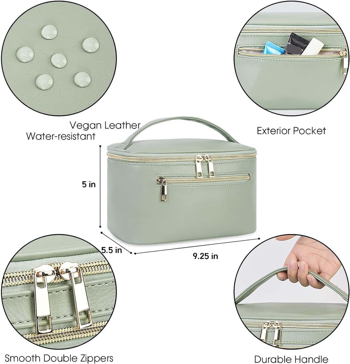Stylish Sage Green Makeup Bag for Women - Travel Vanity Case with Convenient Handle