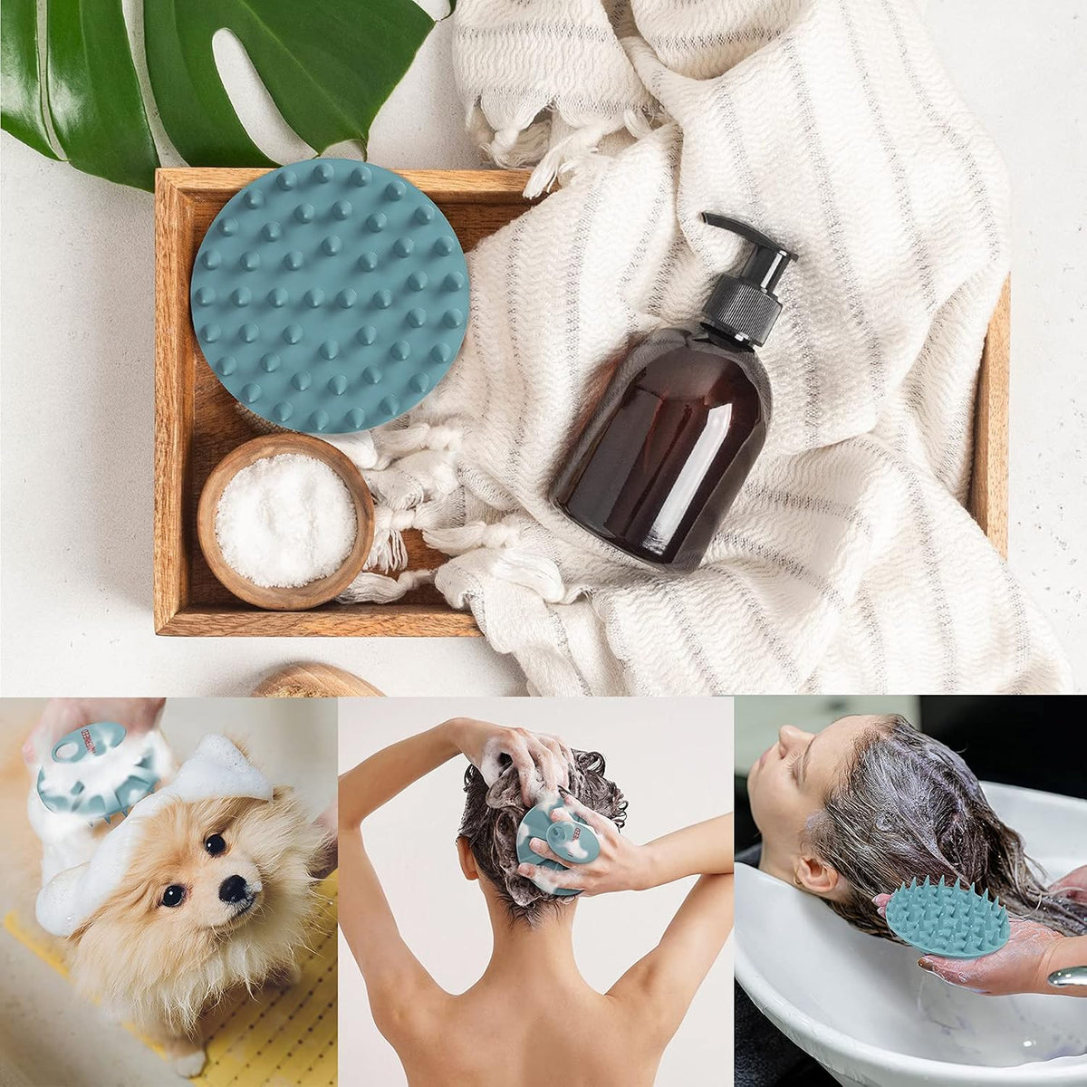 Revitalize Your Scalp with the Dark Green One-Piece Silicone Shampoo Brush - Perfect for All Hair Types!