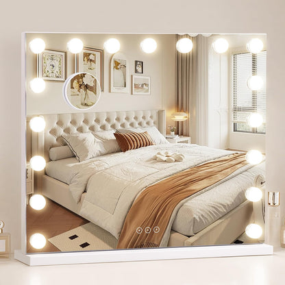 Illuminate Your Beauty: Modern Vanity Mirror with 17 Dimmable LED Bulbs and 10X Magnification for Flawless Makeup Application