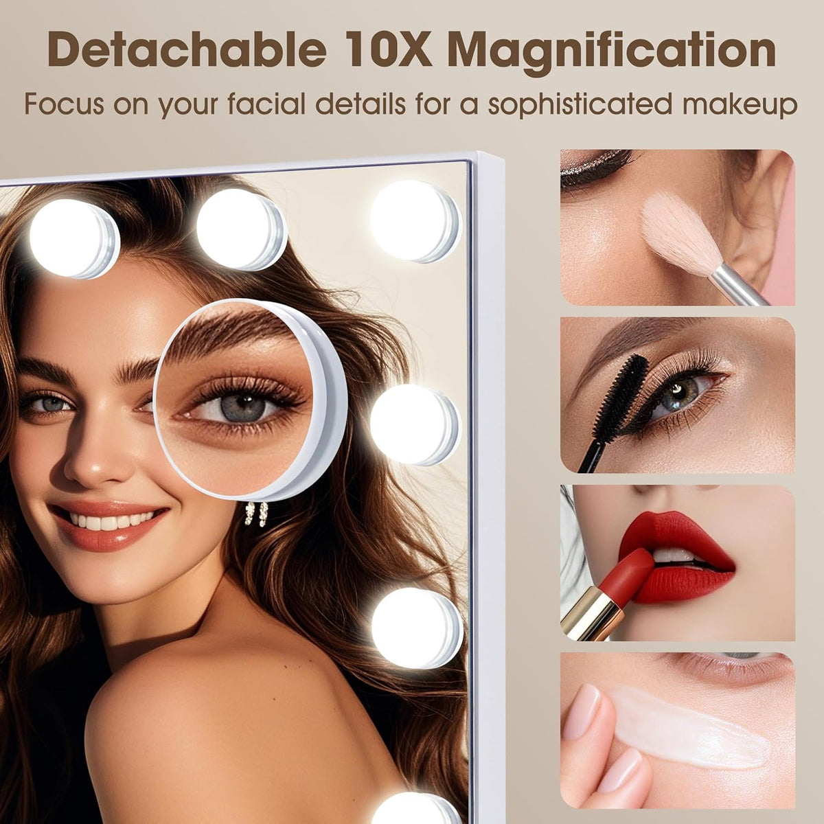 Illuminate Your Beauty: Modern Vanity Mirror with 17 Dimmable LED Bulbs and 10X Magnification for Flawless Makeup Application