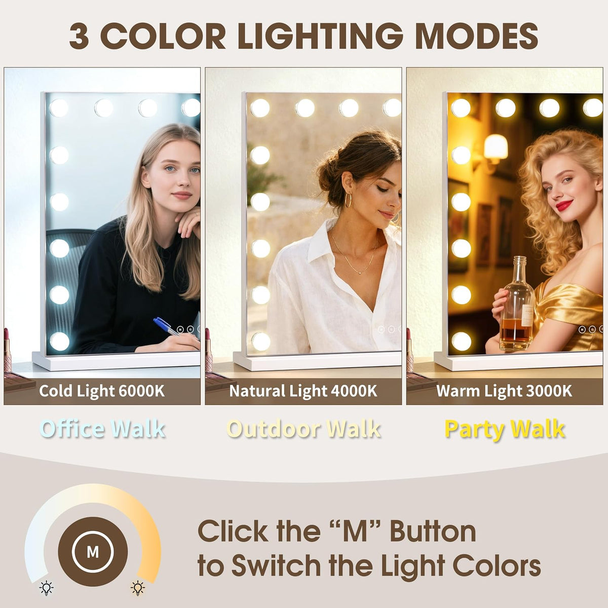 Illuminate Your Beauty: Modern Vanity Mirror with 17 Dimmable LED Bulbs and 10X Magnification for Flawless Makeup Application