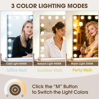Illuminate Your Beauty: Modern Vanity Mirror with 17 Dimmable LED Bulbs and 10X Magnification for Flawless Makeup Application