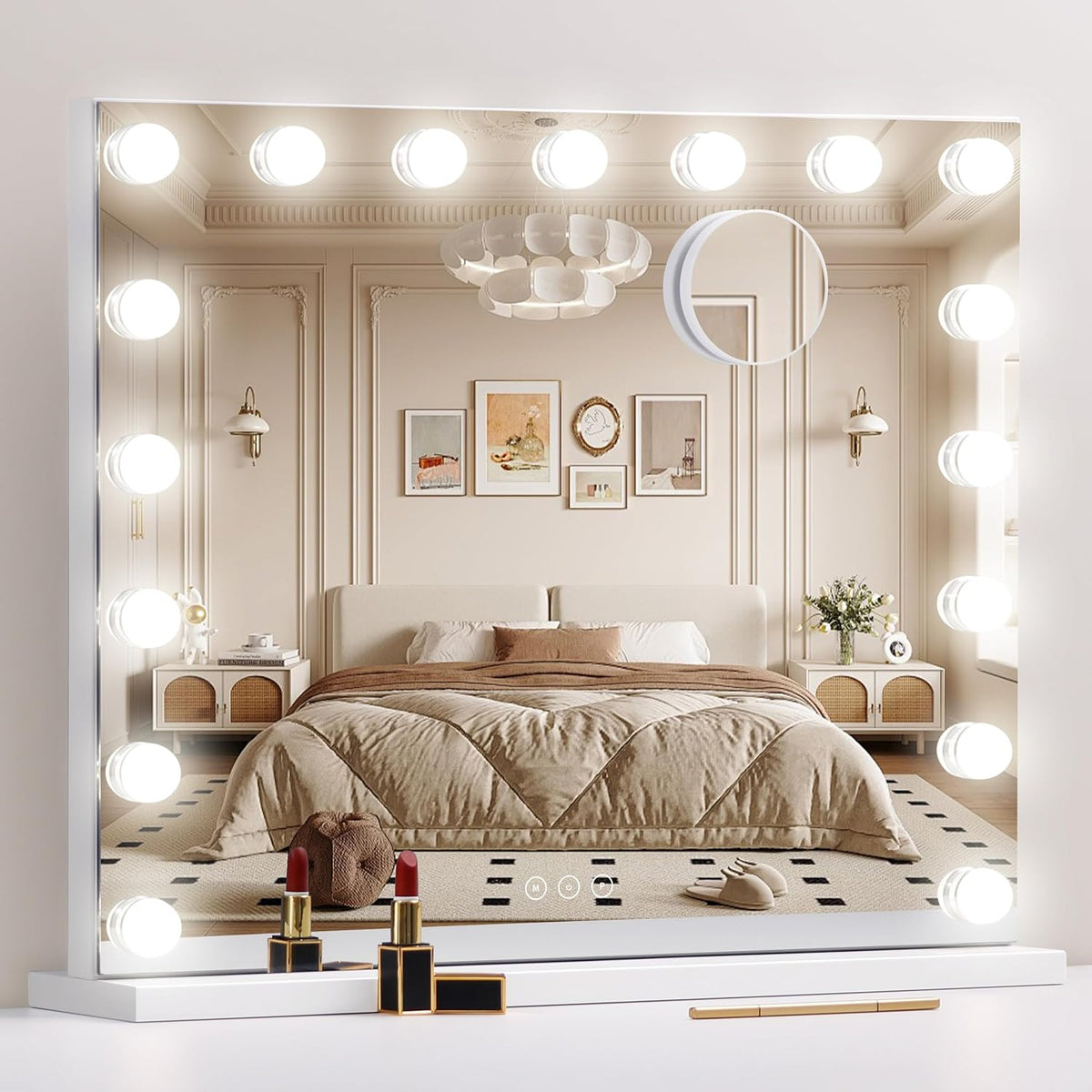 Illuminate Your Beauty: Modern Vanity Mirror with 17 Dimmable LED Bulbs and 10X Magnification for Flawless Makeup Application