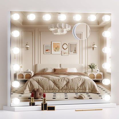 Illuminate Your Beauty: Modern Vanity Mirror with 17 Dimmable LED Bulbs and 10X Magnification for Flawless Makeup Application